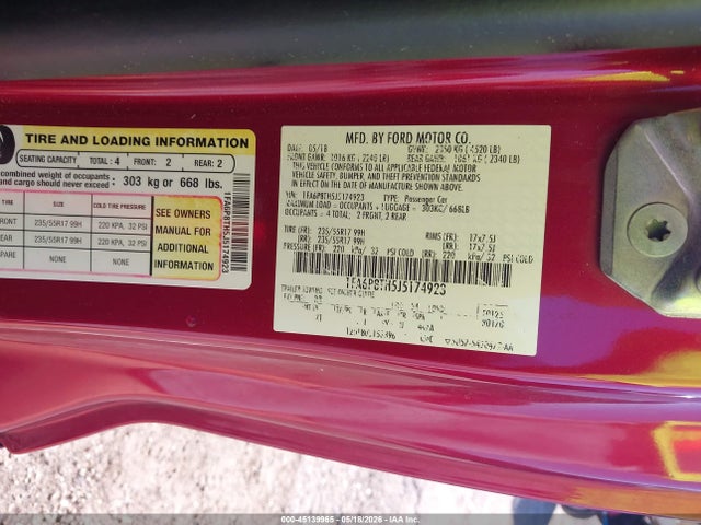 45139965 :رقم المزاد ، 1FA6P8TH5J5174923 vin ، 2018 Ford Mustang Ecoboost مزاد بيع