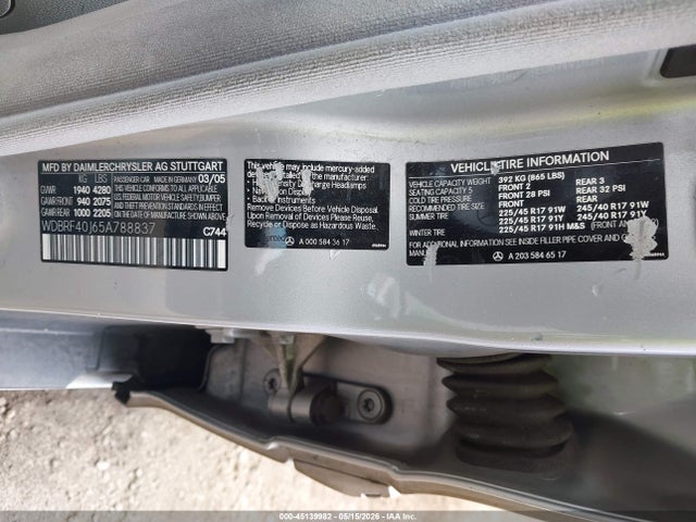 Продаж на аукціоні авто 2005 Mercedes-benz C 230 Kompressor Sport, vin: WDBRF40J65A788837, номер лоту: 45139982