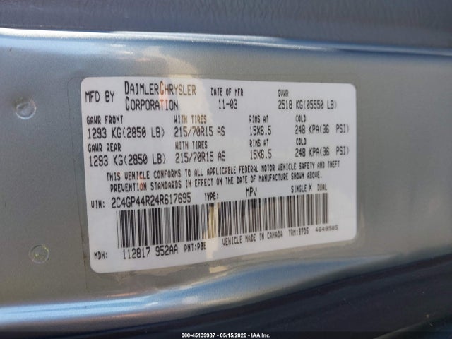 Продажа на аукционе авто 2004 Chrysler Town & Country Lx, vin: 2C4GP44R24R617695, номер лота: 45139987