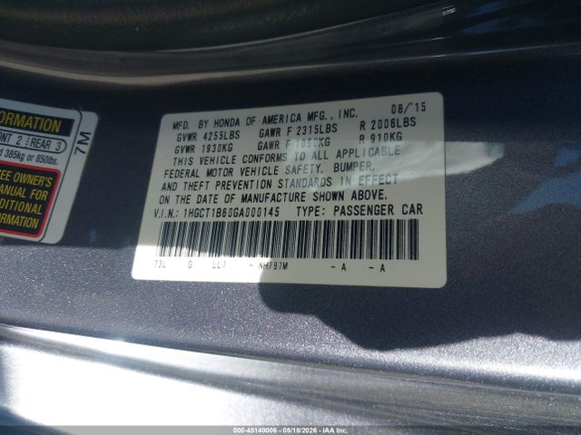 1HGCT1B60GA000145 Honda Accord Ex-l