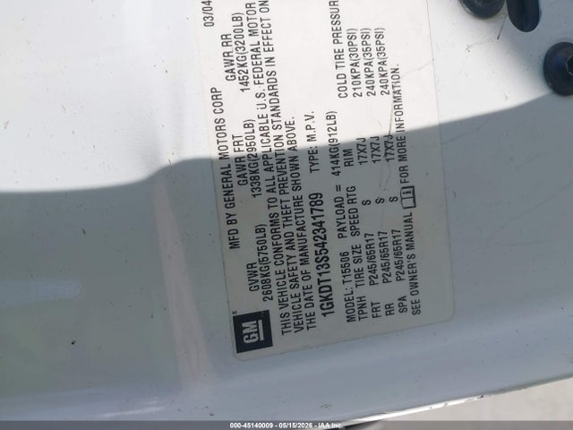 45140009 :رقم المزاد ، 1GKDT13S542341789 vin ، 2004 Gmc Envoy Slt مزاد بيع