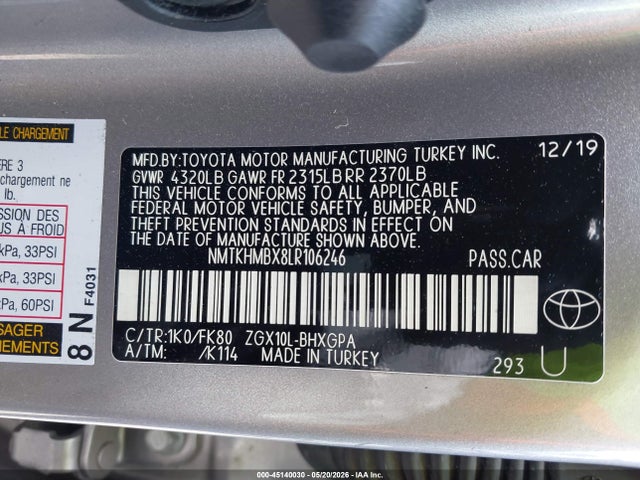 45140030 :رقم المزاد ، NMTKHMBX8LR106246 vin ، 2020 Toyota C-hr Xle مزاد بيع