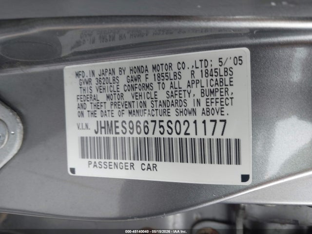 2005 Honda Civic Hybrid მანქანა იყიდება აუქციონზე, vin: JHMES96675S021177, აუქციონის ნომერი: 45140040