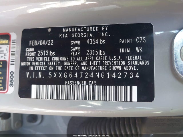 5XXG64J24NG142734 KIA K5 Gt-line