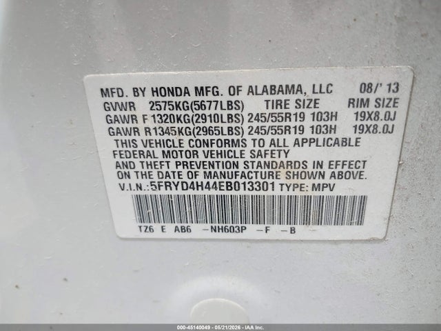 Продажа на аукционе авто 2014 Acura Mdx Technology Package, vin: 5FRYD4H44EB013301, номер лота: 45140049