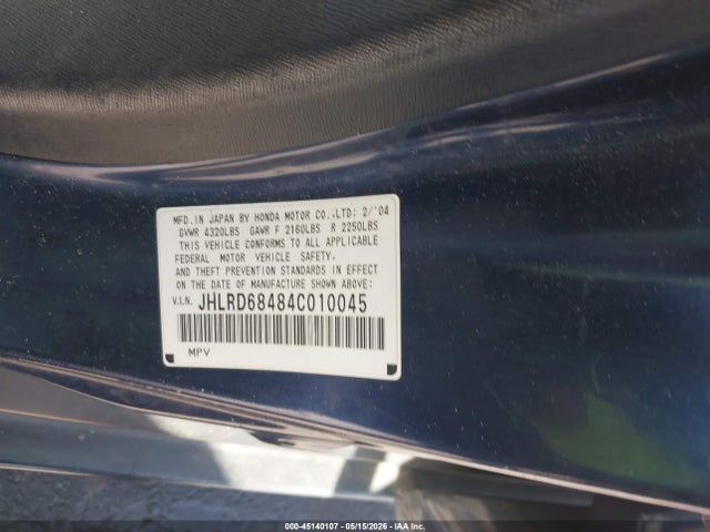 Продажа на аукционе авто 2004 Honda Cr-v Lx, vin: JHLRD68484C010045, номер лота: 45140107