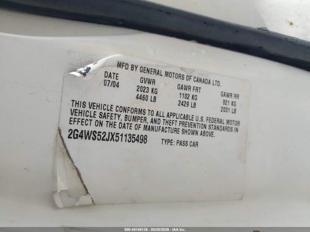 Aukcja sprzedaży 2005 Buick Century, vin: 2G4WS52JX51135498, numer aukcji: 45140138