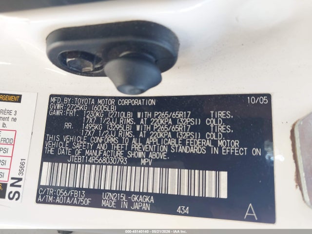 2006 Toyota 4runner Sr5 Sport V8 მანქანა იყიდება აუქციონზე, vin: JTEBT14R568030793, აუქციონის ნომერი: 45140140