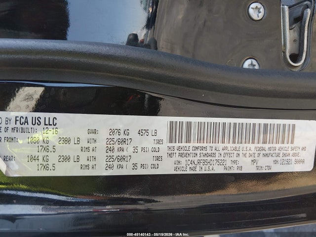 45140143 :رقم المزاد ، 1C4NJRFB5HD175221 vin ، 2017 Jeep Patriot Latitude 4x4 مزاد بيع
