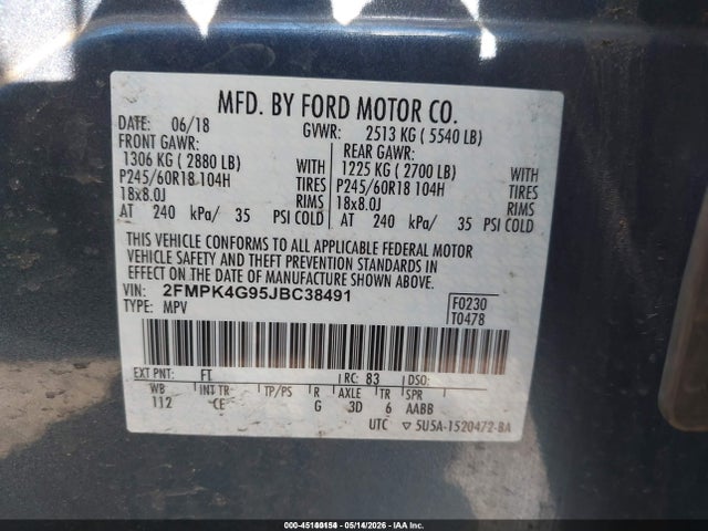 Aukcja sprzedaży 2018 Ford Edge Se, vin: 2FMPK4G95JBC38491, numer aukcji: 45140154