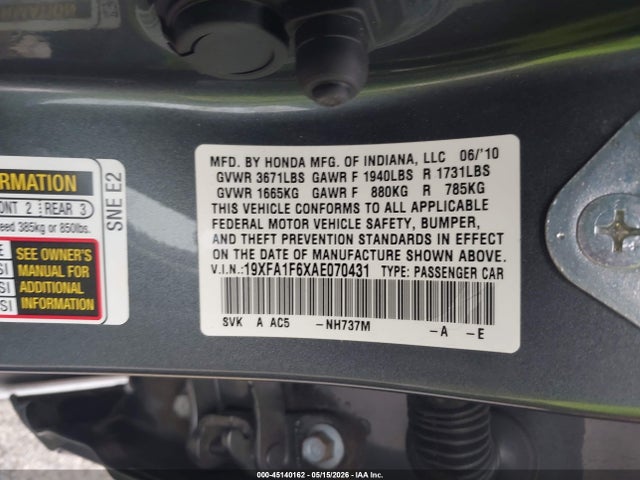 Продаж на аукціоні авто 2010 Honda Civic Lx-s, vin: 19XFA1F6XAE070431, номер лоту: 45140162