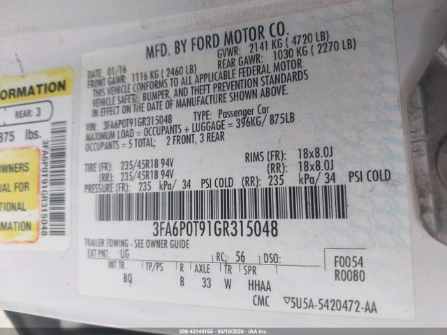 3FA6P0T91GR315048 Ford FUSION SE