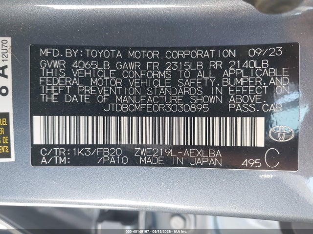JTDBCMFE0R3030895 Toyota Corolla Hybrid Le