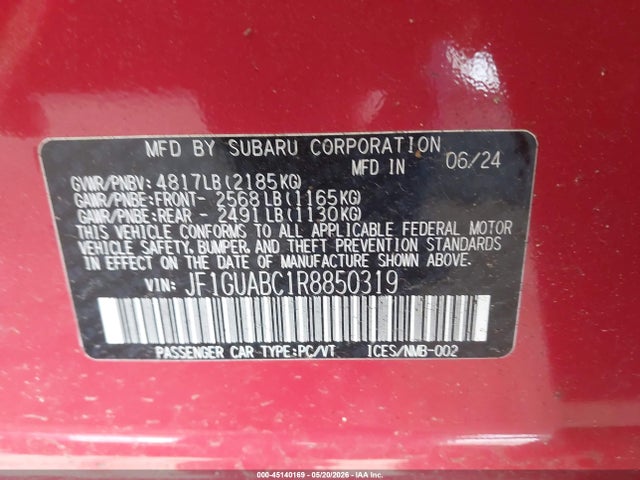 Subaru Impreza Base 5-door 2024 JF1GUABC1R8850319 Image 9