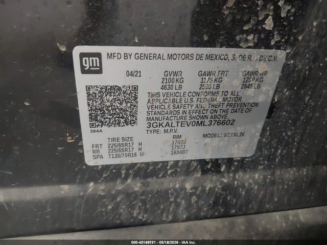 Продаж на аукціоні авто 2021 Gmc Terrain Awd Sle, vin: 3GKALTEV0ML376602, номер лоту: 45140171