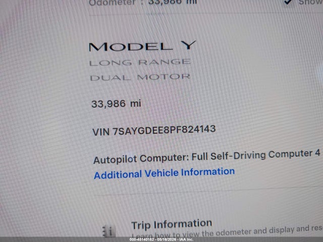Aukcja sprzedaży 2023 Tesla Model Y Awd/long Range Dual Motor All-wheel Drive, vin: 7SAYGDEE8PF824143, numer aukcji: 45140182