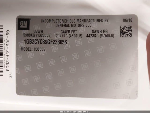 Aukcja sprzedaży 2016 Chevrolet Silverado 3500hd Chassis Wt, vin: 1GB3CYC89GF238056, numer aukcji: 45140187