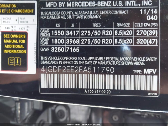 Aukcja sprzedaży 2015 Mercedes-benz Gl 350 Bluetec 4matic, vin: 4JGDF2EE2FA511790, numer aukcji: 45140197