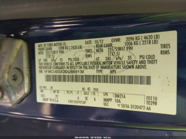 Продаж на аукціоні авто 2013 Ford Escape Se, vin: 1FMCU0GX2DUB69130, номер лоту: 45140198