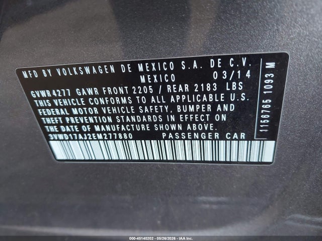 3VWD17AJ2EM277880 Volkswagen Jetta 1.8t Se