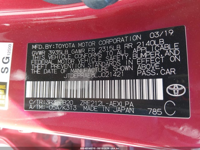 JTDEPRAE8LJ021421 Toyota COROLLA LE