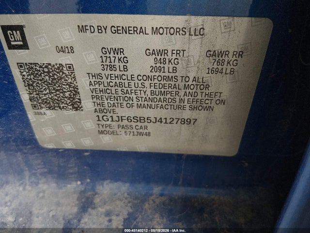 1G1JF6SB5J4127897 Chevrolet Sonic Premier Auto
