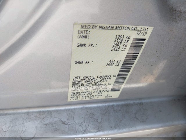 1N4BL4BV0LC208288 Nissan Altima S Fwd