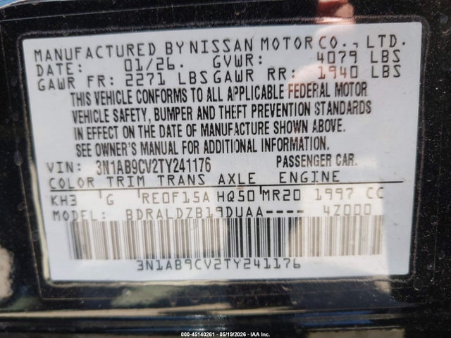 Aukcja sprzedaży 2026 Nissan Sentra Sv, vin: 3N1AB9CV2TY241176, numer aukcji: 45140261