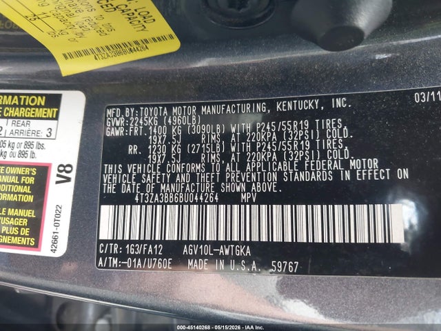 Продаж на аукціоні авто 2011 Toyota Venza, vin: 4T3ZA3BB6BU044264, номер лоту: 45140268