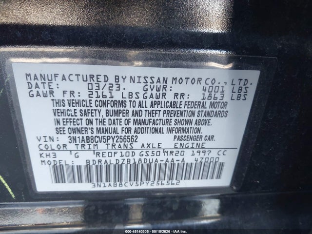 45140305 :رقم المزاد ، 3N1AB8CV5PY256562 vin ، 2023 Nissan Sentra Sv Xtronic Cvt مزاد بيع