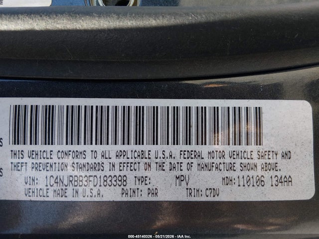 1C4NJRBB3FD183398 Jeep Patriot Sport