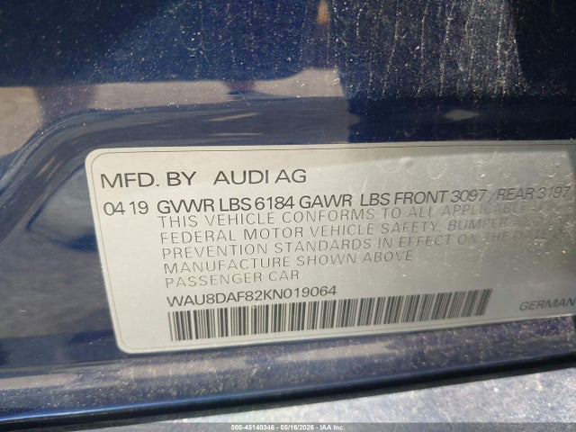 Продаж на аукціоні авто 2019 Audi A8 L 55, vin: WAU8DAF82KN019064, номер лоту: 45140346