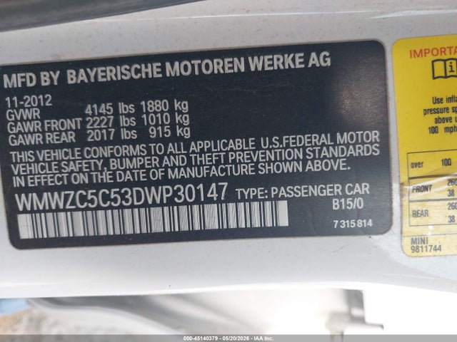 2013 Mini Countryman Cooper S მანქანა იყიდება აუქციონზე, vin: WMWZC5C53DWP30147, აუქციონის ნომერი: 45140379