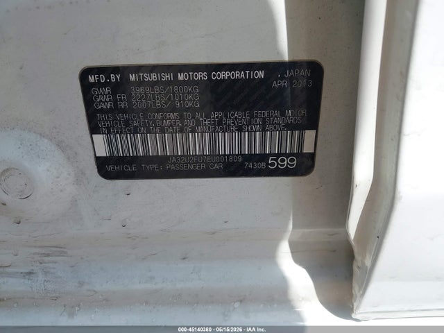 Продажа на аукционе авто 2014 Mitsubishi Lancer Es, vin: JA32U2FU7EU001809, номер лота: 45140380