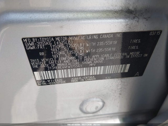 Toyota Rav4 Limited 2015 2T3YFREV4FW175561 Image 9
