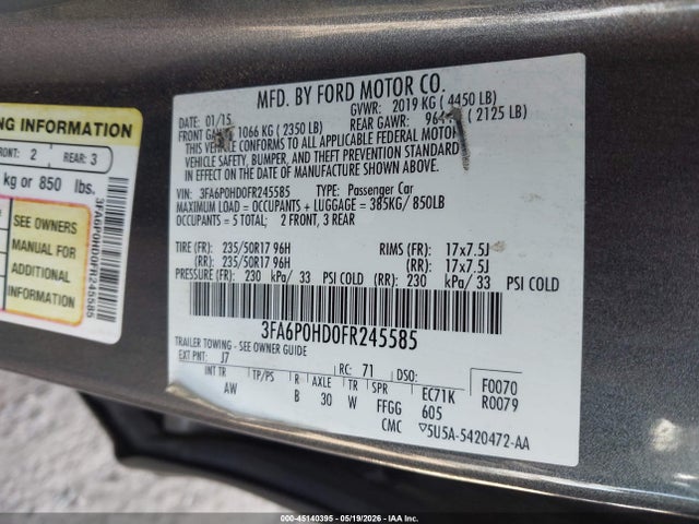 Продажа на аукционе авто 2015 Ford Fusion Se, vin: 3FA6P0HD0FR245585, номер лота: 45140395