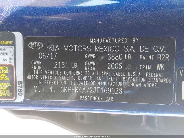 Aukcja sprzedaży 2018 Kia Forte Lx, vin: 3KPFK4A72JE169923, numer aukcji: 45140405