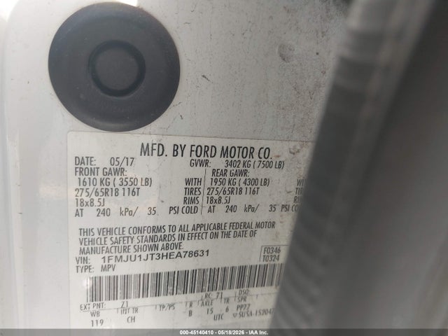 Продаж на аукціоні авто 2017 Ford Expedition Xlt, vin: 1FMJU1JT3HEA78631, номер лоту: 45140410
