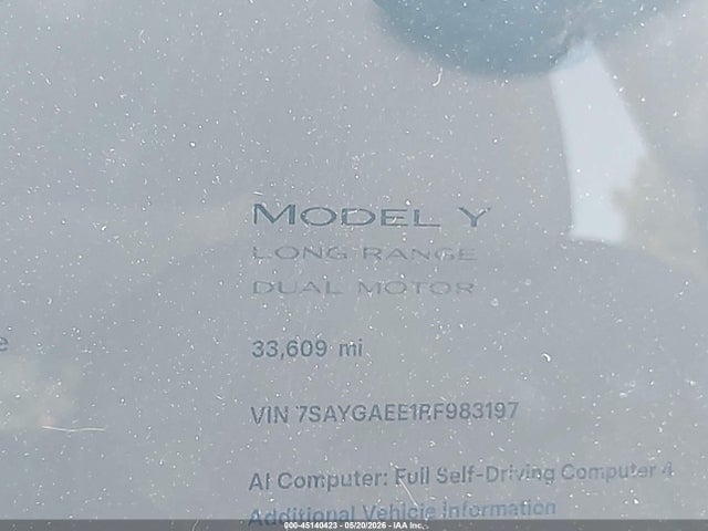 Aukcja sprzedaży 2024 Tesla Model Y Long Range Dual Motor All-wheel Drive, vin: 7SAYGAEE1RF983197, numer aukcji: 45140423