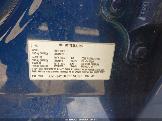 Aukcja sprzedaży 2024 Tesla Model Y Long Range Dual Motor All-wheel Drive, vin: 7SAYGAEE1RF983197, numer aukcji: 45140423