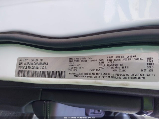 1C4RJKAG0R8608353 Jeep Grand Cherokee L Altitude X 4x4