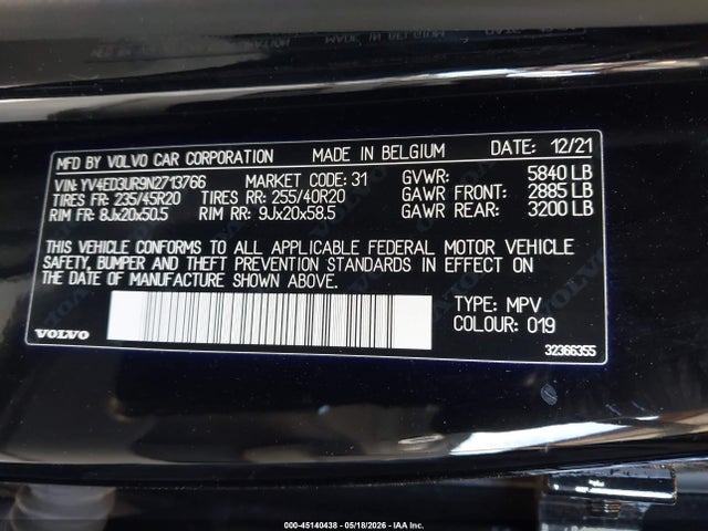 Продаж на аукціоні авто 2022 Volvo Xc40 Recharge Pure Electric P8 Twin Plus, vin: YV4ED3UR9N2713766, номер лоту: 45140438