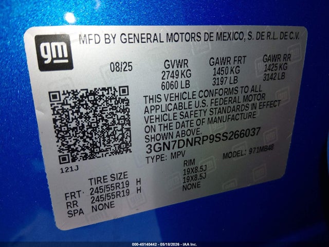 Aukcja sprzedaży 2025 Chevrolet Equinox Ev Lt 2, vin: 3GN7DNRP9SS266037, numer aukcji: 45140442