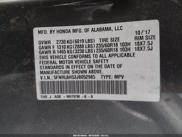 Honda ODYSSEY EX 2018 5FNRL6H53JB052985 Image 9