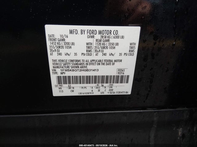Aukcja sprzedaży 2017 Ford Explorer Sport, vin: 1FM5K8GT2HGB31413, numer aukcji: 45140473