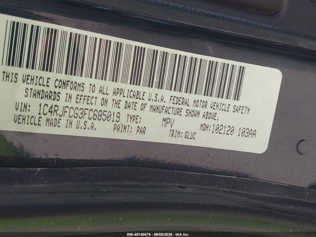 45140475 :رقم المزاد ، 1C4RJFCG3FC685019 vin ، 2015 Jeep Grand Cherokee Overland مزاد بيع