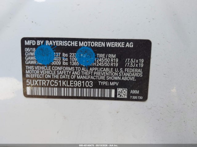 BMW X3 Sdrive30i 2019 5UXTR7C51KLE98103 Image 9