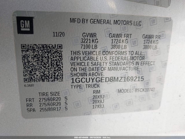 1GCUYGED8MZ169215 Chevrolet Silverado 1500 4wd Standard Bed Ltz