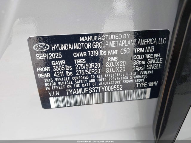 Hyundai Ioniq 9 Sel 2026 7YAMUFS37TY009552 Image 9
