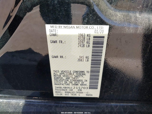 1N4BL4BVXLC215703 Nissan Altima S Fwd